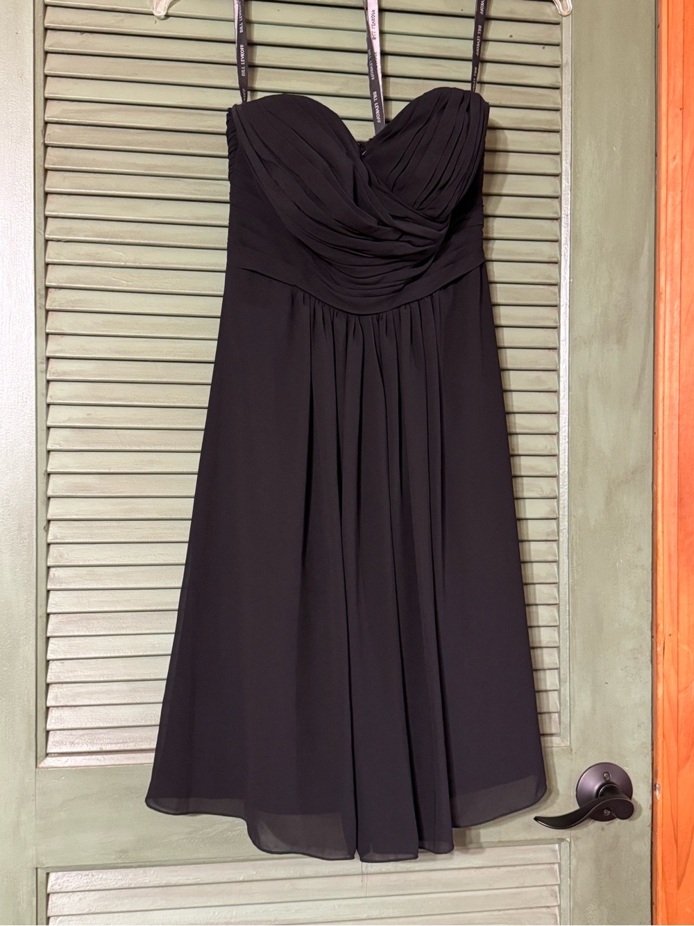 Bill Levkoff Black Strapless Chiffon A-Line Dress